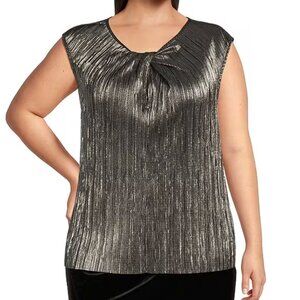NWT Calvin Klein 0X Silver Plus Size Metallic Twist Crew Neck Cap Sleeve Top